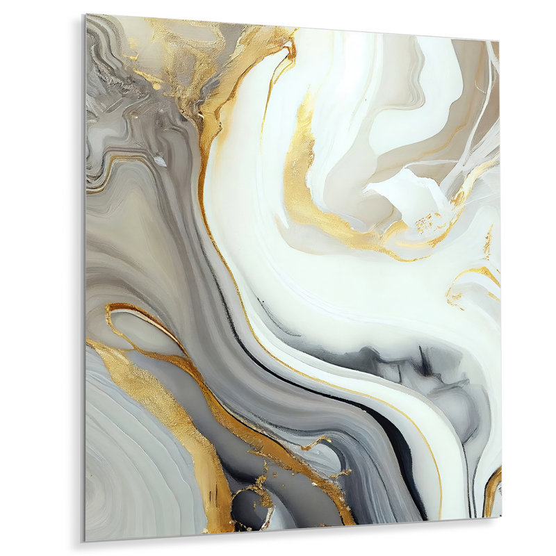Décoration murale Lotten en marbre blanc et doré abstrait III - métal, H 40 po x l 30 po x P 1 po