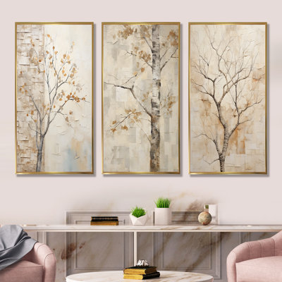 Minimalism Beige Sycamore Tree Solitude - Tree Sycamore Wall Decor Set Of 3