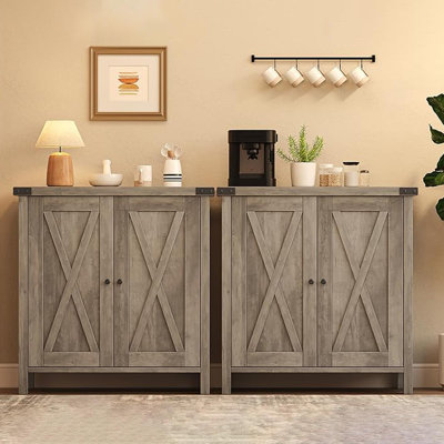 Storage Cabinet 2 Piece, Farmhouse Sideboard Buffet Cabinet with 2 Doors and Adjustable Shelves, Entryway Console Cabinets for Living Room, Dining Roo