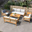 6-Piece Acacia Wood Modular Outdoor Sofa Set - 7 Seats, 2 Tables, Thick Removable Cushions
