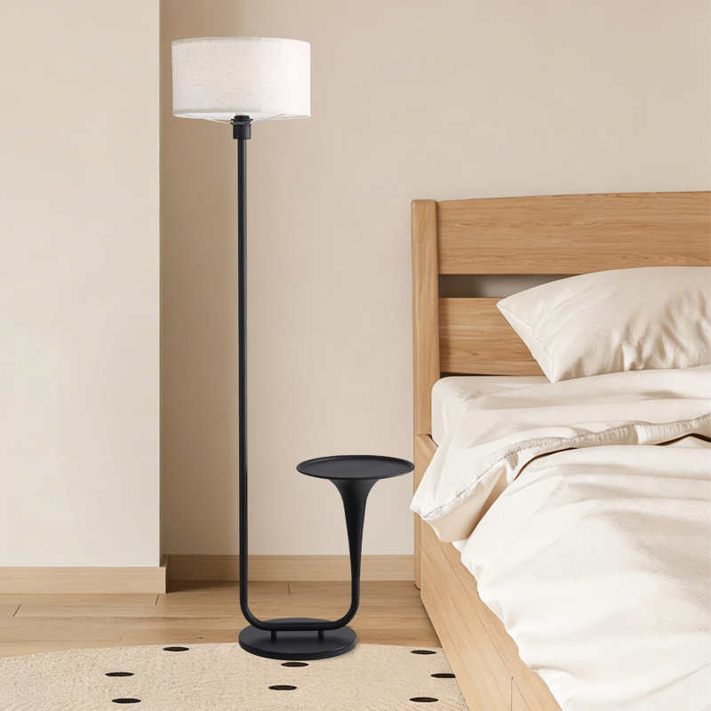 57.5'' Floor Lamp With Table, Vintage Standing Floor Lamp With Tray & Foot Switch, Bulb Included, Living Room & Bedroom