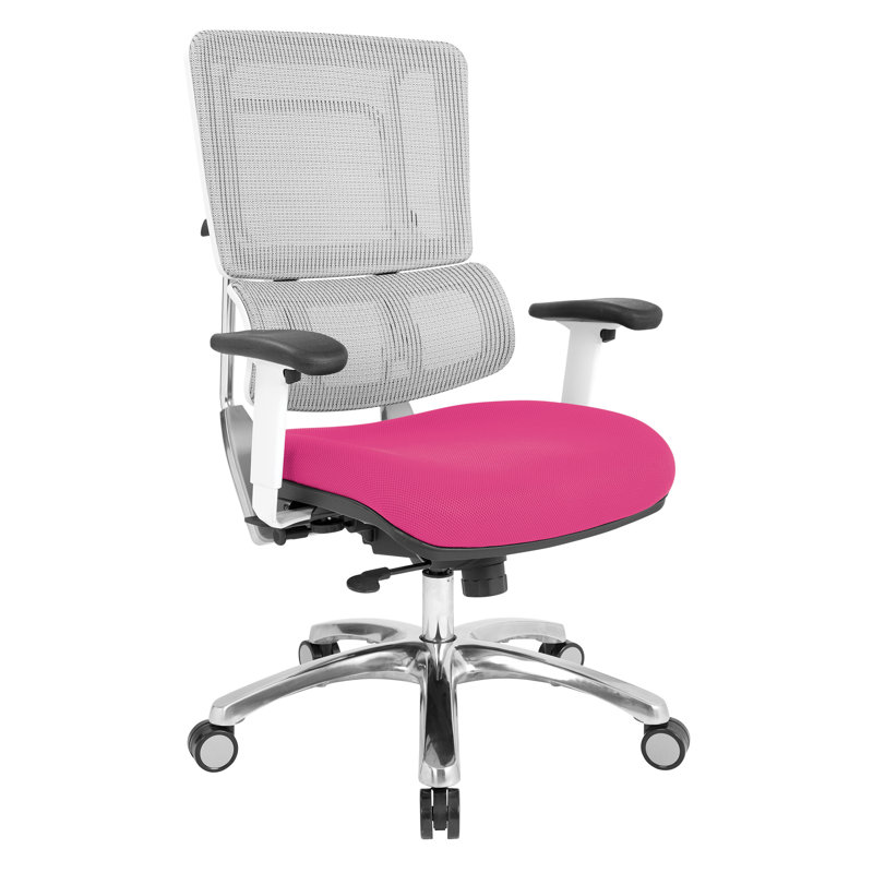 Pro-Line II Polyester Blend Task Chair, Polished Aluminum, Pink Mesh Fabric/White