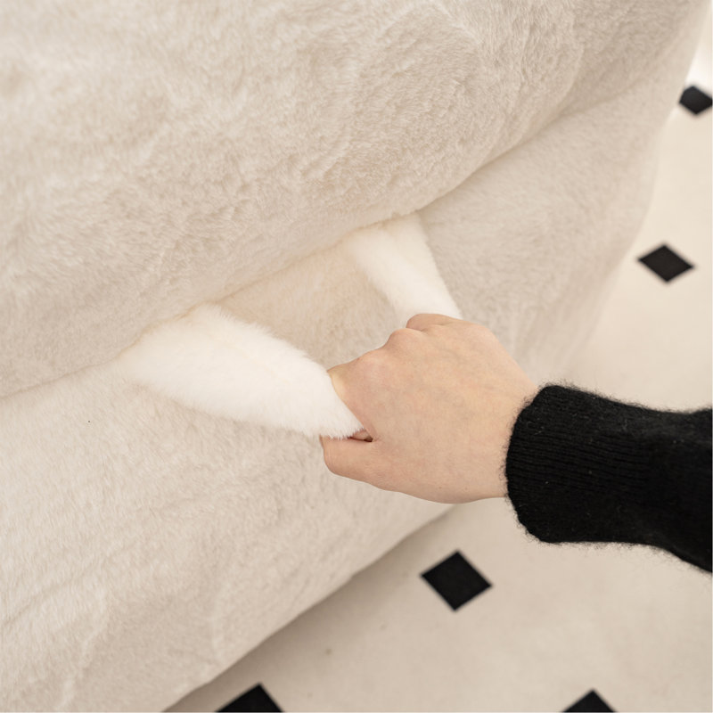 Pouf fauteuil, Fausse fourrure blanche, H 12,6 po x l 19,29 po x P 16,54 po