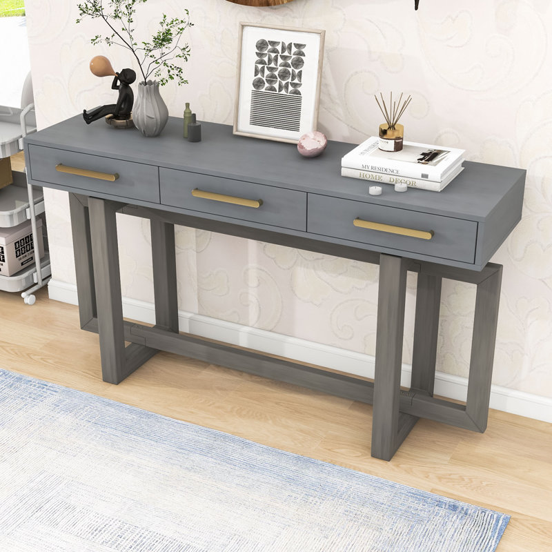 Console en bois avec tiroirs de rangement, Gris antique