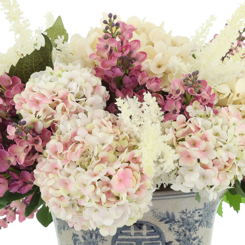 Hydrangea, Viburnum and Pampas Arranged in Ceramic Pot