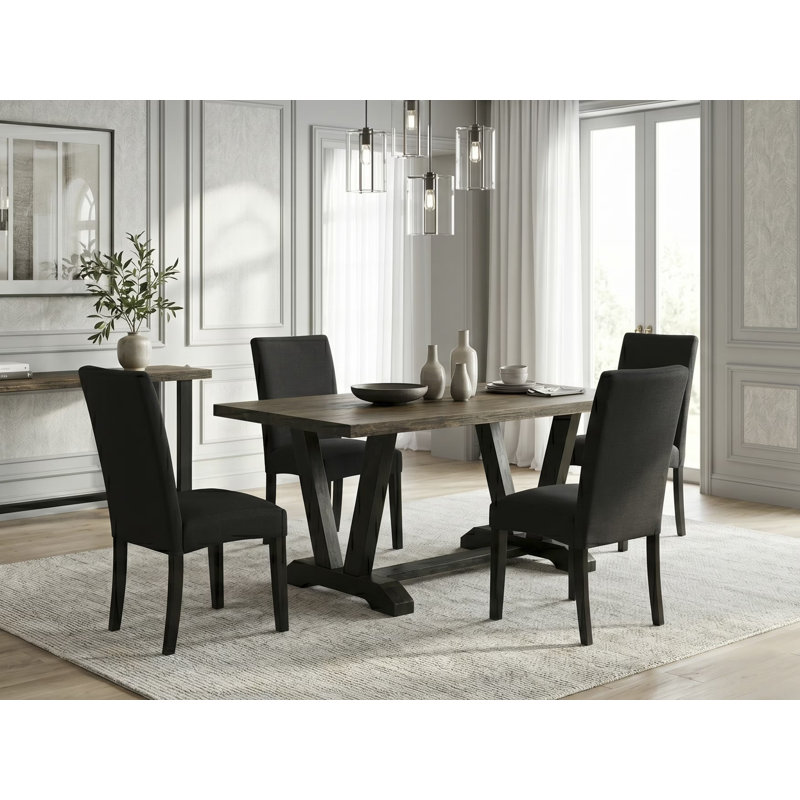 Ensemble de 5 pièces pour salle à manger pour 4 personnes comprenant une table de salle à manger rectangulaire avec pieds en V et 4 chaises de salle à manger Parson en tissu de couleur noire, 36 x 60 pouces, multicolore