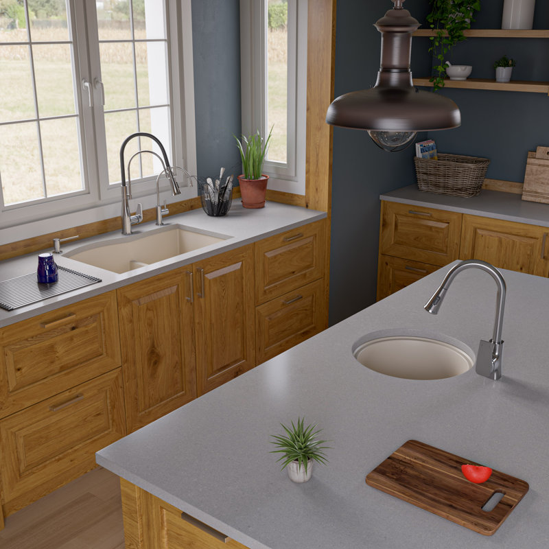 33'' L Double Bowl Granite Kitchen Sink, Biscuit