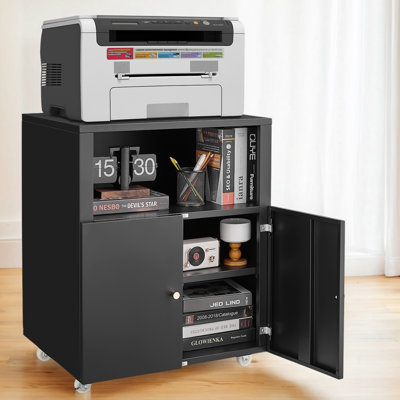 Modern Printer Stand With Locking Wheels And Filing Shelves,Open Storage Shelf For Letter/Legal/A4 Size Files