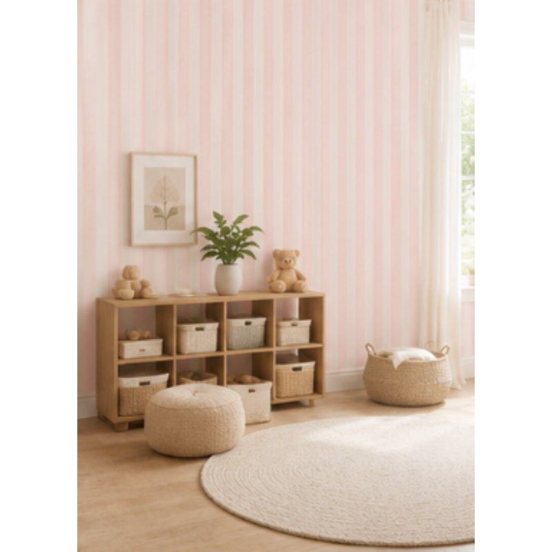  Rouleau de papier peint rayé L 33 pi x l 20,5 po, Rose