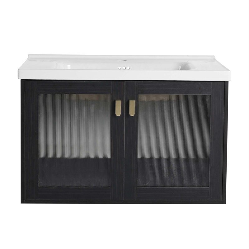 Meuble-lavabo mural 32 po avec lavabo 32 po, 2 portes à fermeture douce