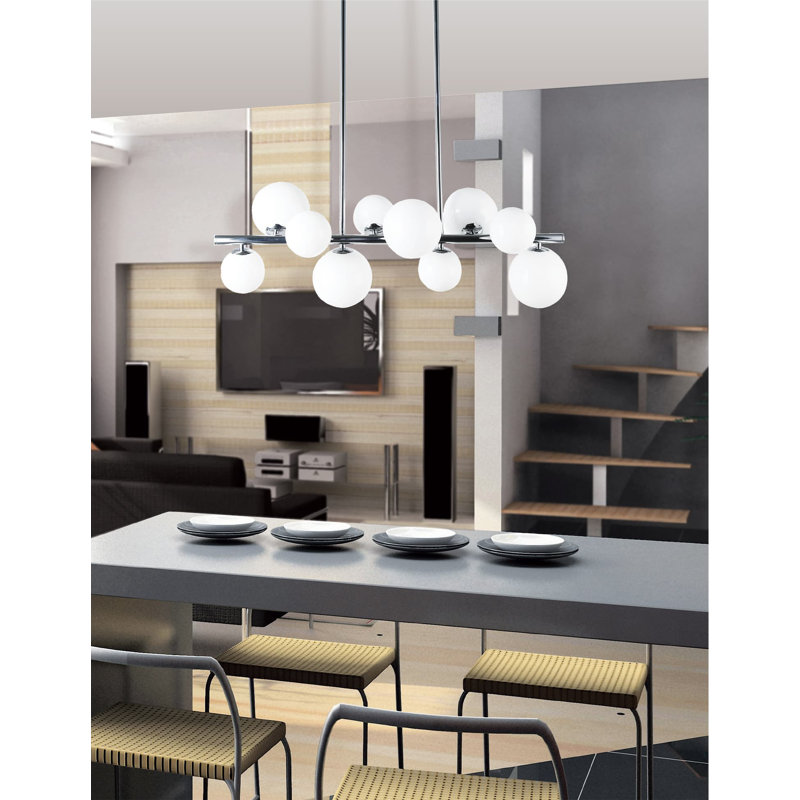 Luminaire suspendu sphérique pour îlot de cuisine à 10 lumières Wendt, Chrome, Blanc