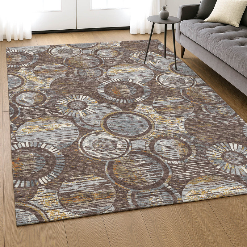 Tapis géométrique de qualité supérieure lavable à la machine Mayfield AMF2206, Fudge, 5 pi x 7 pi 6 po