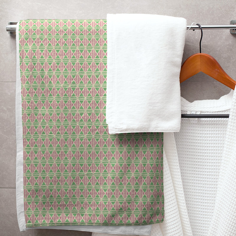 Serviette de bain à losanges, Jaune / rose / vert