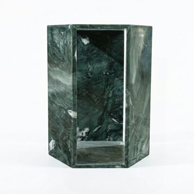 Table d'appoint luxueuse en marbre naturel vert luxueux, table de bout hexagonale de 16 cm de long avec finition polie, socle en pierre vert diamant et table de chevet moderne pour le salon (40 cm x 32 cm)