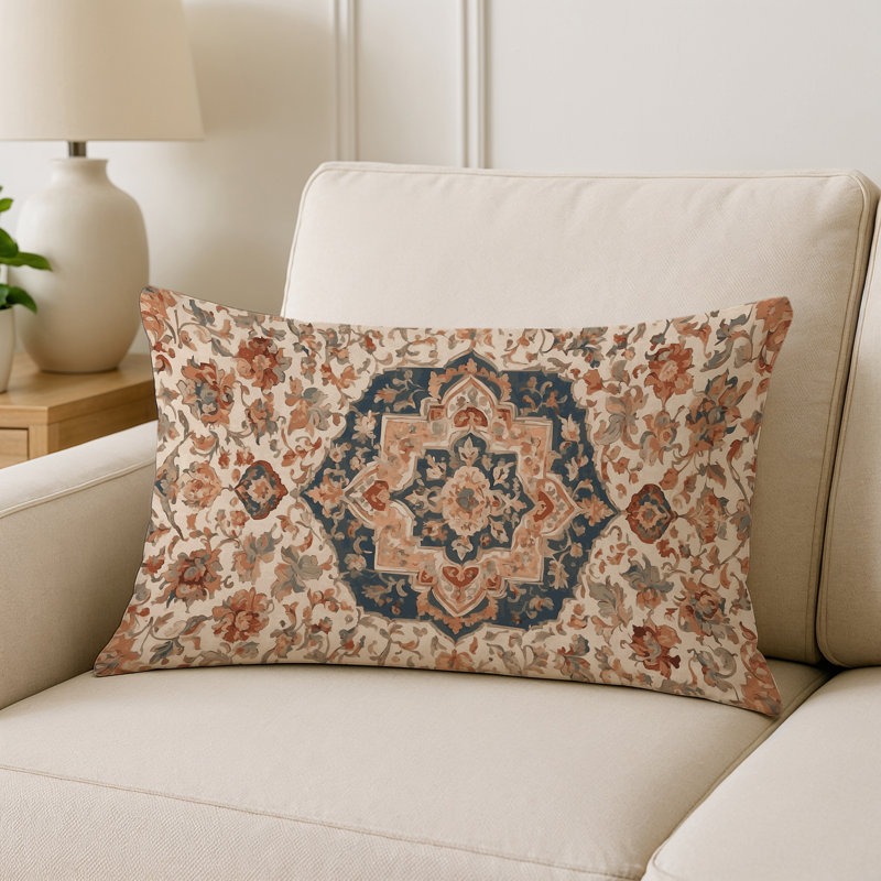 Coussin décoratif intérieur et extérieur Modern, Bleu / beige oriental 1, Rectangle H 25 po x l 18 po