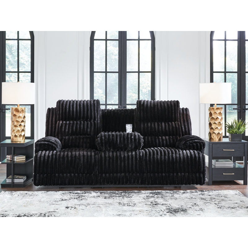 Technique Power Reclining Sofa With Drop Down Table, Black