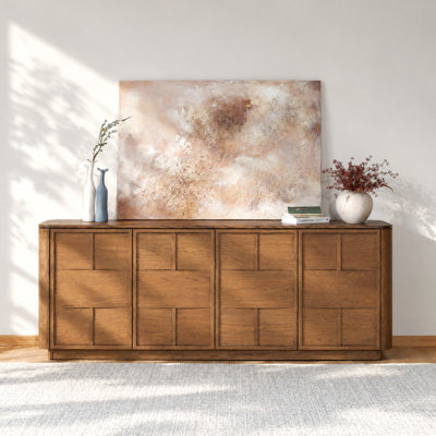 Buffet en chêne massif 84 "avec portes surélevées Hearth, armoire de rangement moderne brun