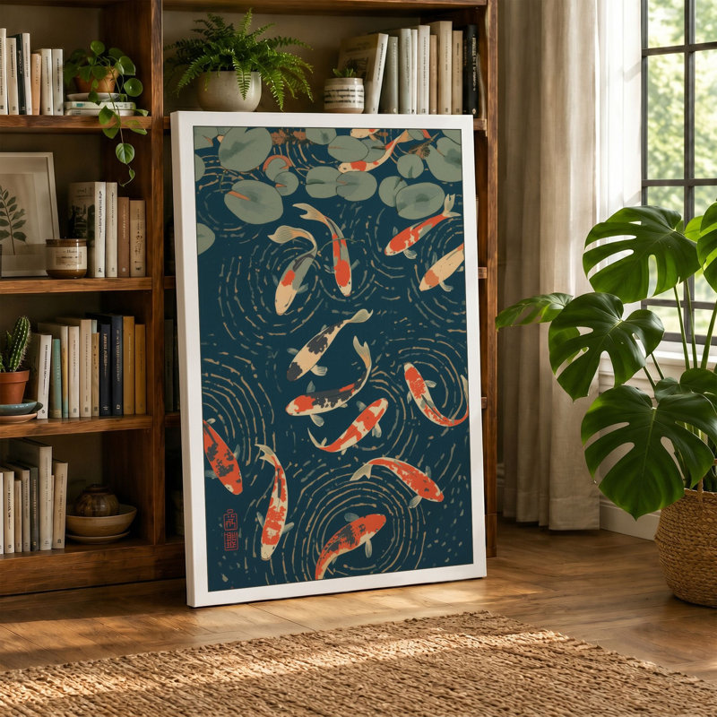 Koi in Motion Japandi - Wrapped Canvas, 36x24 - 91.4 x 61.0 cm, Cream Border