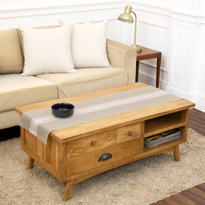 Farmhouse - 100% Pure Linen Table Runner, White/Natural, 60" x 14"