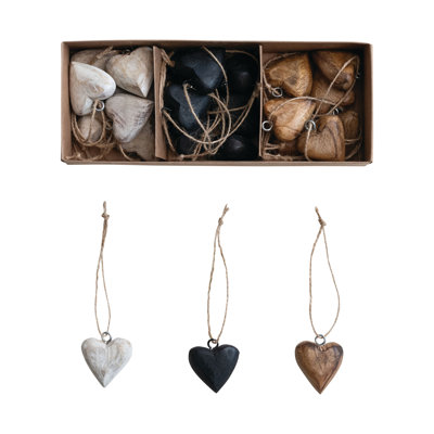 24-Piece Mango Wood Heart Ornaments With Jute Hangers