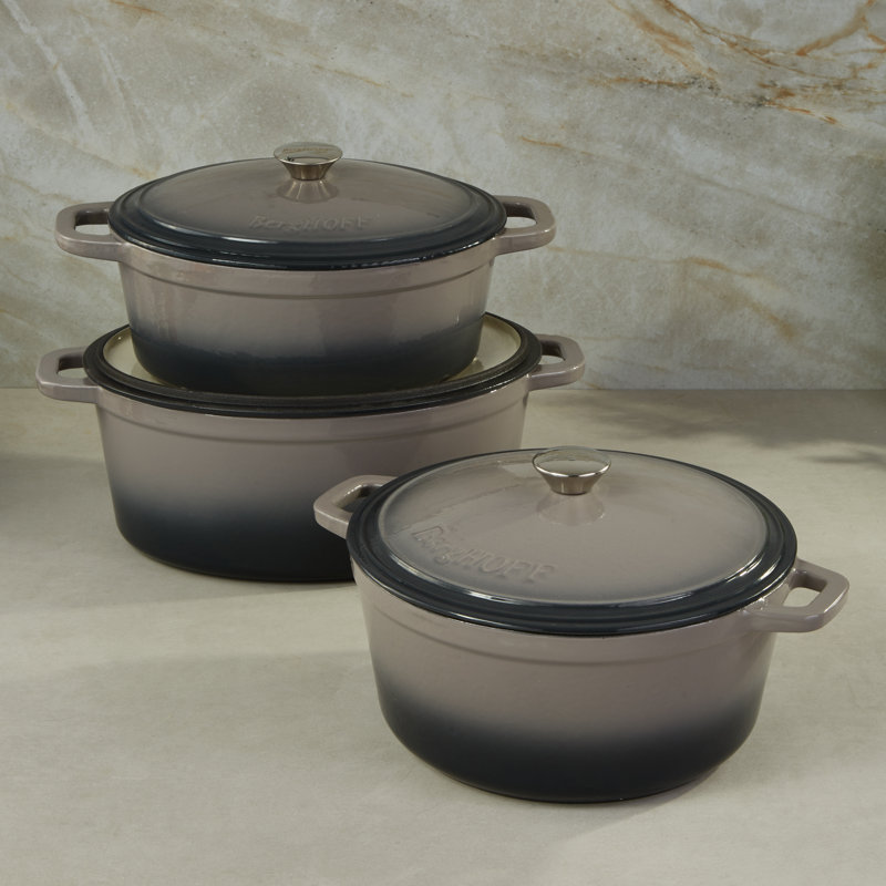 BergHOFF Neo 6pc Cast Iron Dutch Oven Cookware Set with Lids, Oyster, Oyster