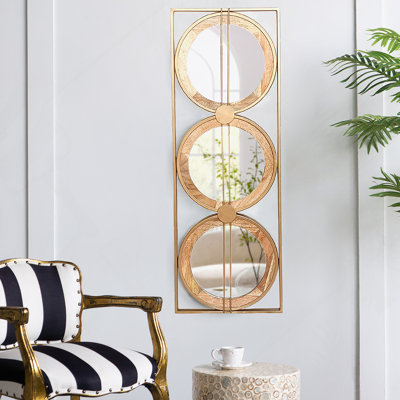 Miroir mural 3 pièces dans un cadre rectangulaire doré, décoration murale pour salon de chambre à coucher