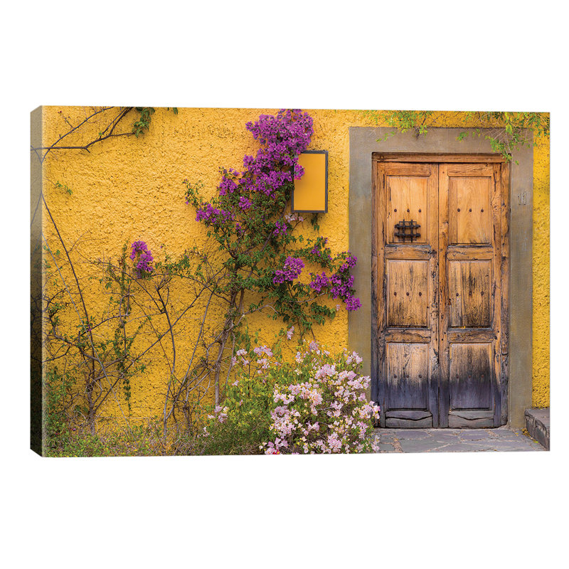 Bougainvillea Next To A Wooden Door, San Miguel De Allende, Guanajuato, Mexico by Don Paulson - Print on Canvas