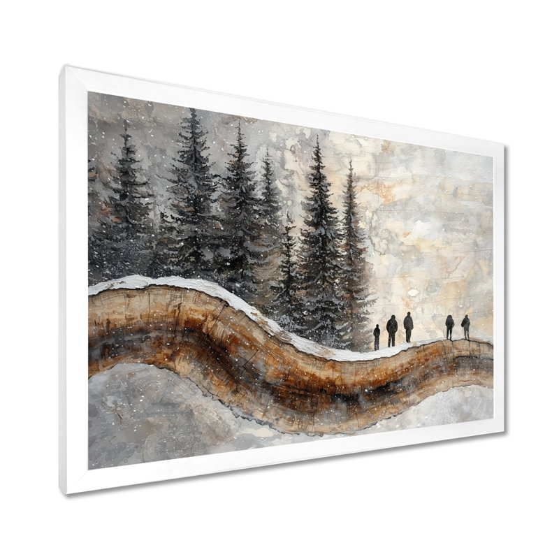 Gerger, groupe de randonnée dans un paysage d'hiver III - Randonnée, art mural sur toile, H 12 po x l 20 po, Blanc