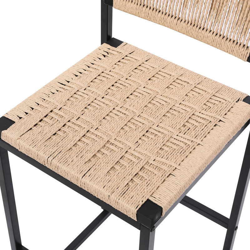 2 tabourets de bar élégants pour la maison, siège en corde de papier, cadre chic pour restaurant 2 pièces, tissage, base stable