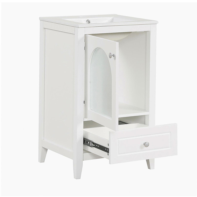 Lavabo de salle de bain de 20 pouces avec bol, armoire de salle de bain avec porte en verre à fermeture en douceur, un tiroir