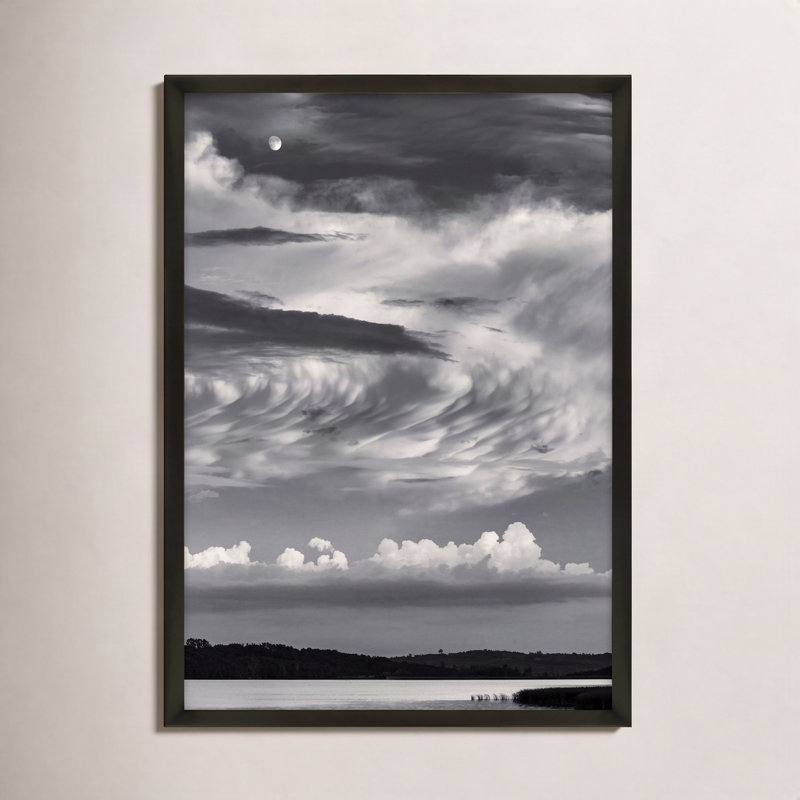 Island Lake Moon By Peter Dušek - Framed Wall Art, 30" H x 21" W x 1.25" D, Black Framed