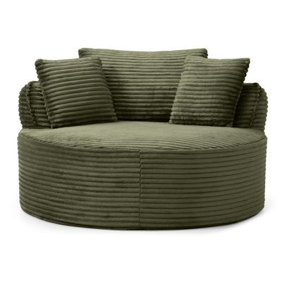 Chaise ronde, méridienne moderne avec accoudoirs en velours côtelé et siège profond avec accoudoirs modernes et 3 coussins pour le bureau de la chambre à coucher, pas d'assemblage requis, vert