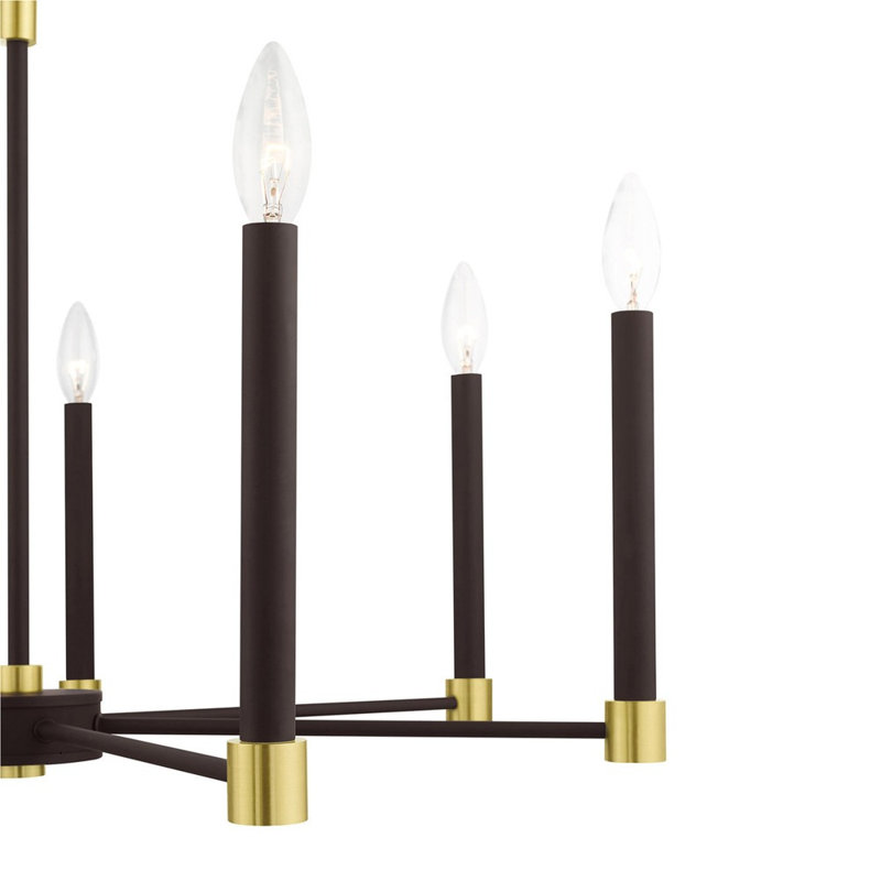 Lustre classique à 7 lumières de style bougie Caslynn, Bronze avec accents laiton satiné