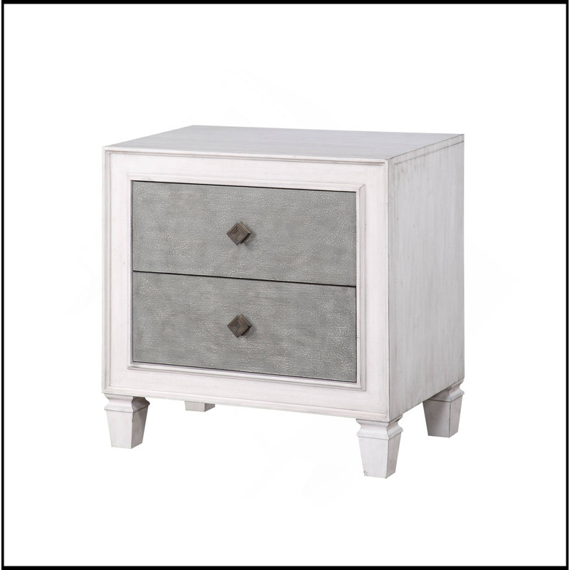 Table de chevet au fini gris et blanc vieilli