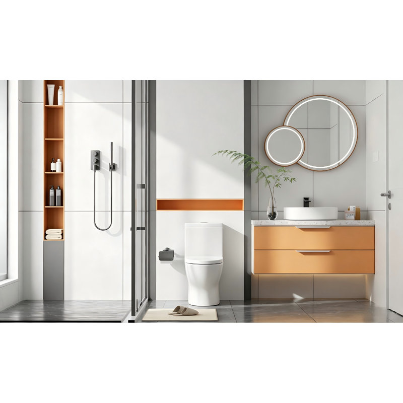 Toilette monobloc allongée au sol Yingze 1,28 gallons GPF (siège inclus) ， BLANC, Blanc