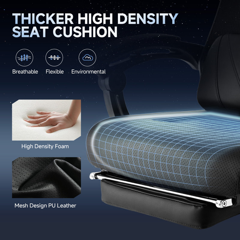 Gaming Chair, Reclining Chair with Mesh Back, Adjustable Headrest, Lumbar Support and Footrest, Black