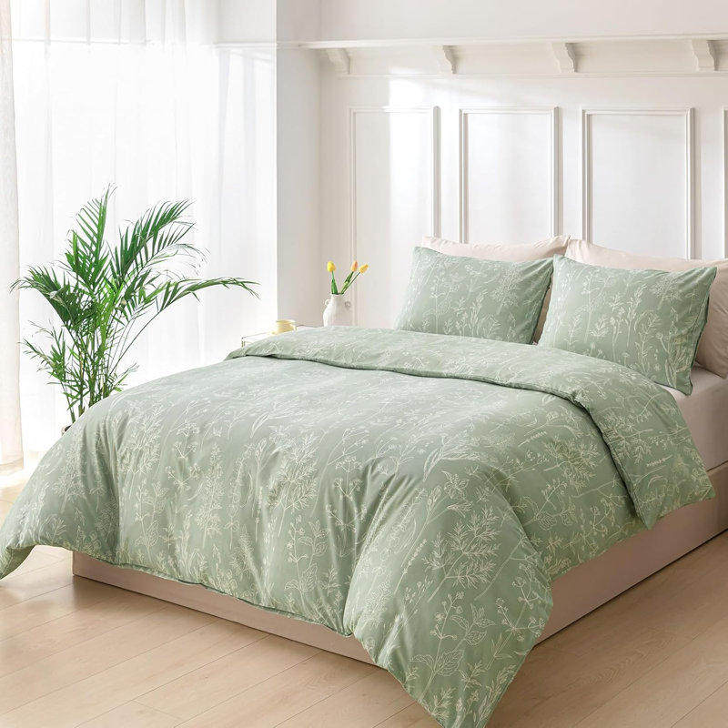 Microfiber Floral Duvet Cover with Pillowcases Included