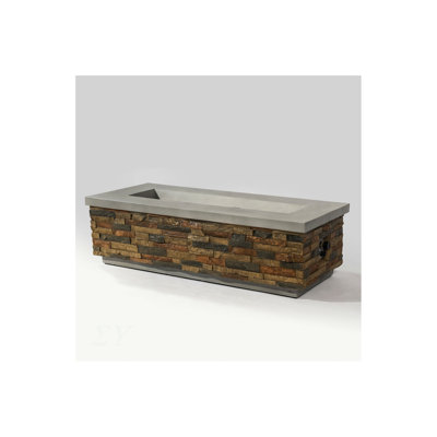 60" Propane Gas Fire Pit, 60000 BTU Rectangular Concrete Fire Pit for Outside Patio Deck Garden Backyard- Sandstone