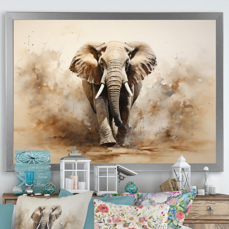 Minimalisme éléphant grâce I - reproduction sur toile, H 24 po x l 32 po x P 1 po, Cadre simple argenté