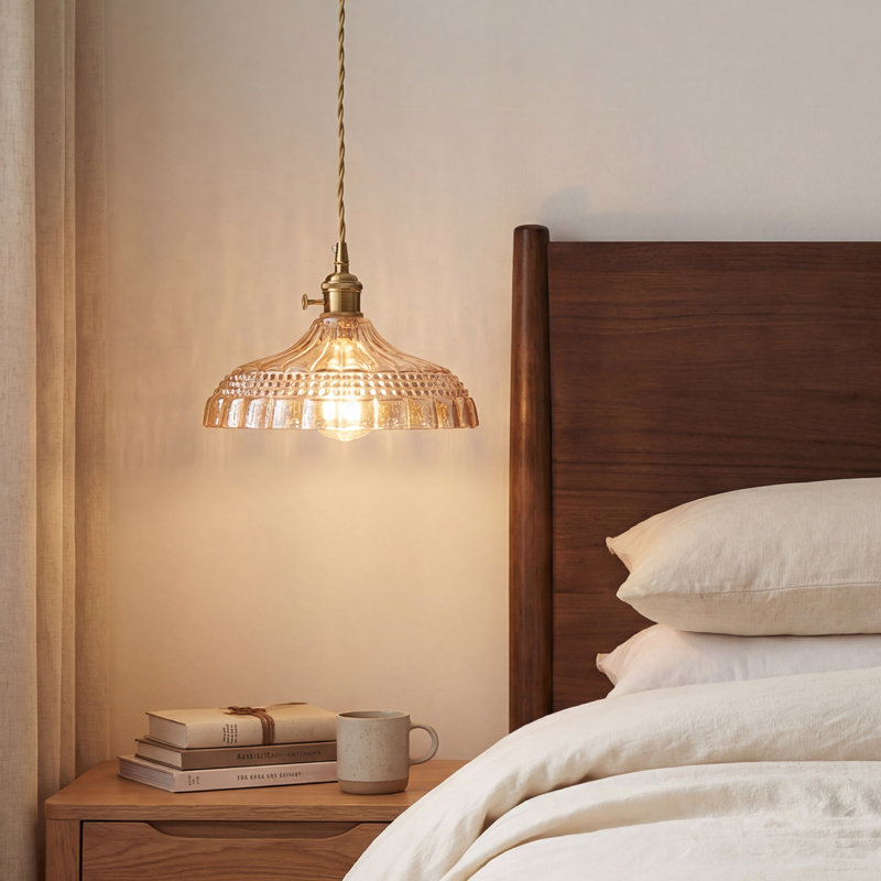 1-Lamp Amber Glass Dimmable Pendant Light