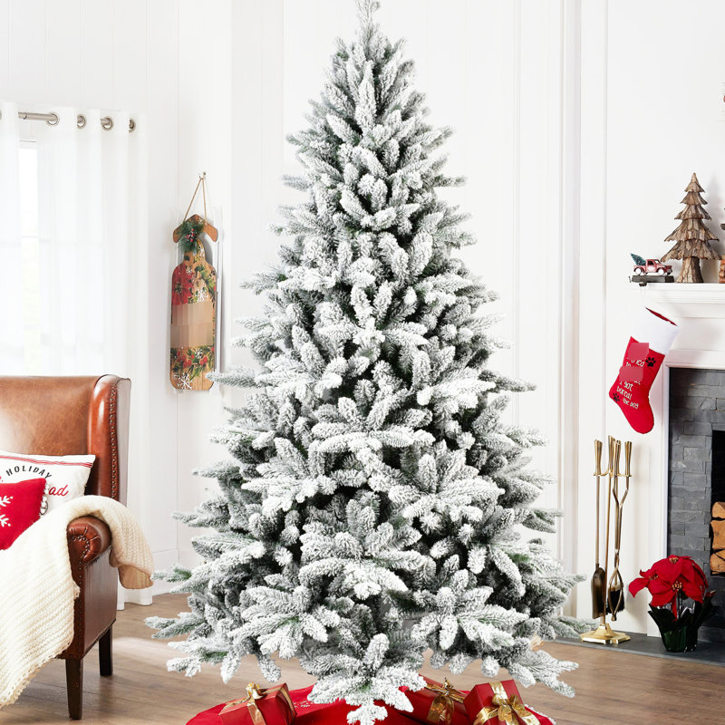 Arbre artificiel floqué de 6 pi avec 1100 pointes, mélange Pe +, branches articulées et support en métal pour une ambiance des Fêtes