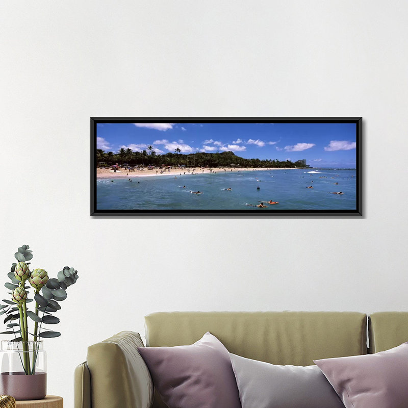 Plage panoramique de Waikiki, Honolulu, Oahu, Hawaï, reproduction de photo sur toile, H 16 po x l 48 po x P 1,5 po