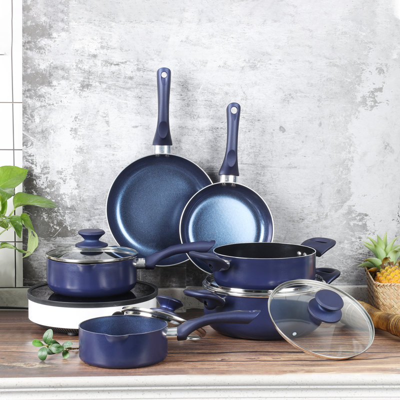 Batterie de cuisine antiadhésive en aluminium 10 pièces Kutime, Bleu perceuse