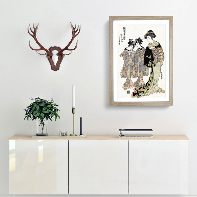 Courtesan Nishikigi by Isoda Koryusai - Framed Print, 48cm H x 36cm W x 2cm D, Oak Framed