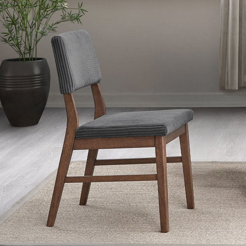Ensemble de chaises de salle à manger rembourrées Corduroy avec dossier rembourré, pieds en bois, Gris
