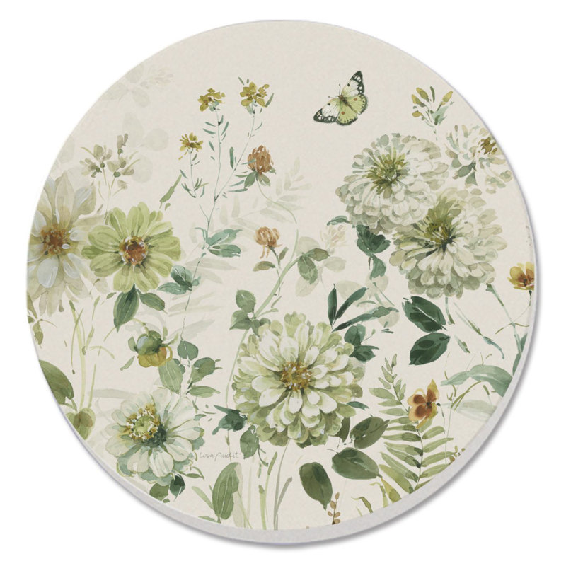 Green Fields 4 Pack Round Single Image Absorbent Stone Coasters 4” Diameter