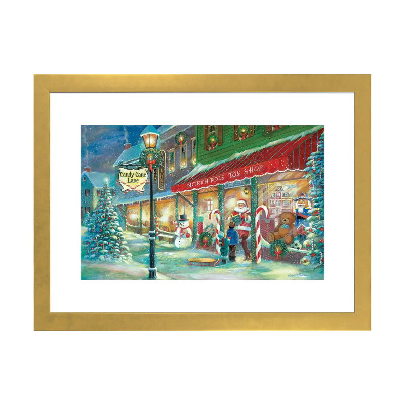 Candy Cane Lane by Ruane Manning - Painting Print, 16" H x 24" W x 1" D, Gold Framed Paper, White