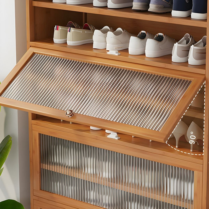 Range-chaussures à 5 niveaux avec portes translucides anti-poussière, Bois naturel