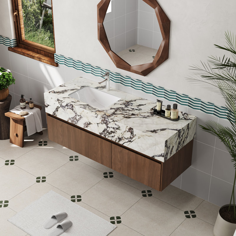 Meuble-lavabo flottant 48 po avec lavabo, armoire de rangement avec 2 tiroirs à fermeture en douceur, fixation murale
