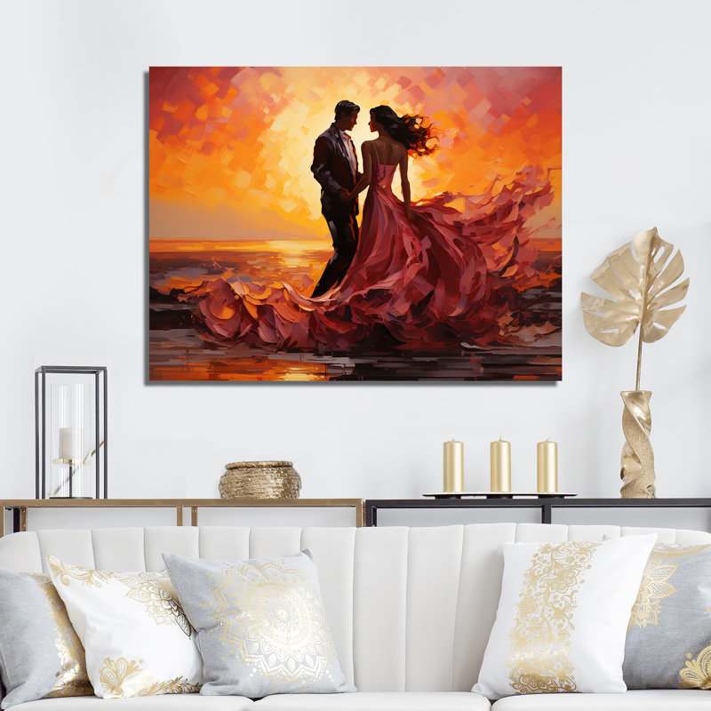 Danse salsa au coucher du soleil IV sur toile, L 40 po x H 30 po, Toile tendue
